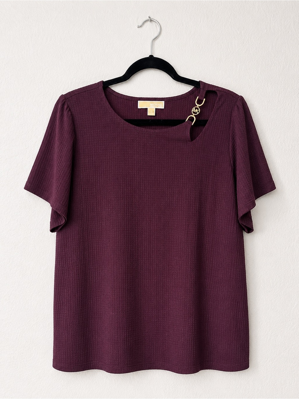 MICHAEL Michael Kors Deep Plum Short Sleeve Knit Top with Ring Detail